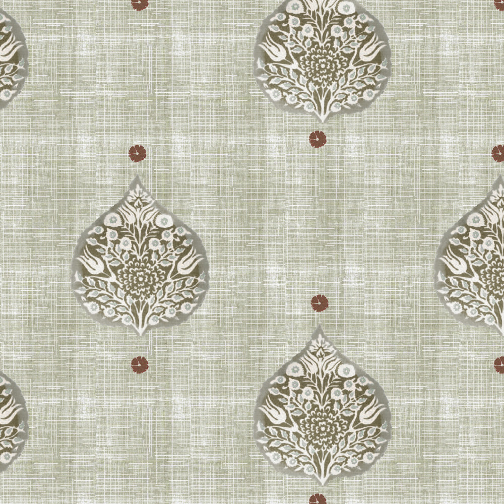 Leafy Charms Indie Sage Green Heavy Satin Blackout curtains Set Of 2 - (DS347D)