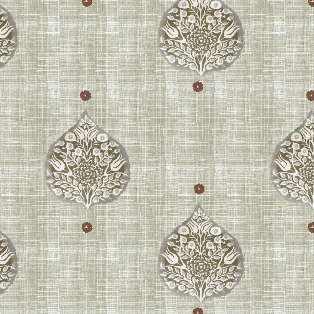 Leafy Charms Indie Sage Green Heavy Satin Blackout curtains Set Of 2 - (DS347D)