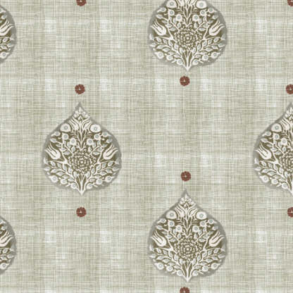 Leafy Charms Indie Sage Green Heavy Satin Blackout curtains Set Of 2 - (DS347D)