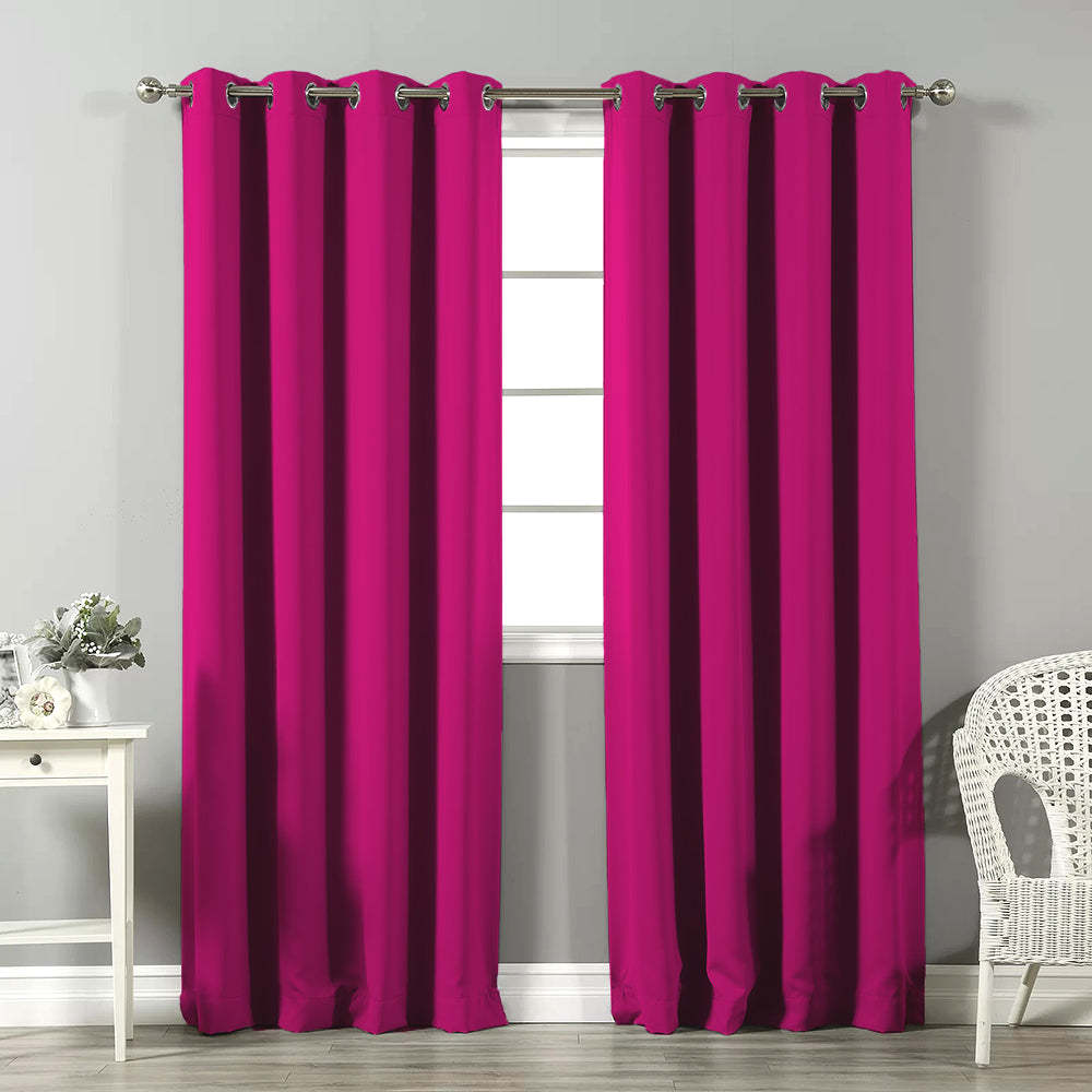 Jacquard Room Darkening Curtains in Bright Pink Set Of 2 - (P348)