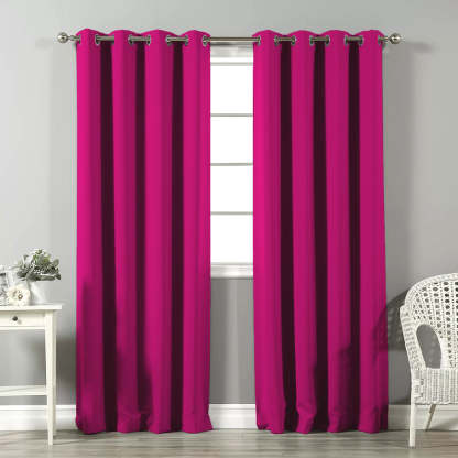 Jacquard Room Darkening Curtains in Bright Pink Set Of 2 - (P348)