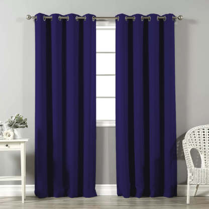 Jacquard Room Darkening Curtains in Midnight Blue Set Of 2 - (P351)