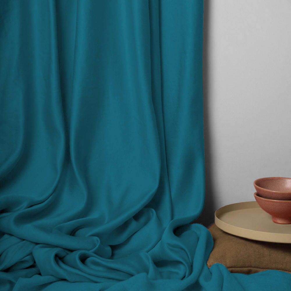 Jacquard Room Darkening Curtains in Teal Blue Set Of 2 - (P353)