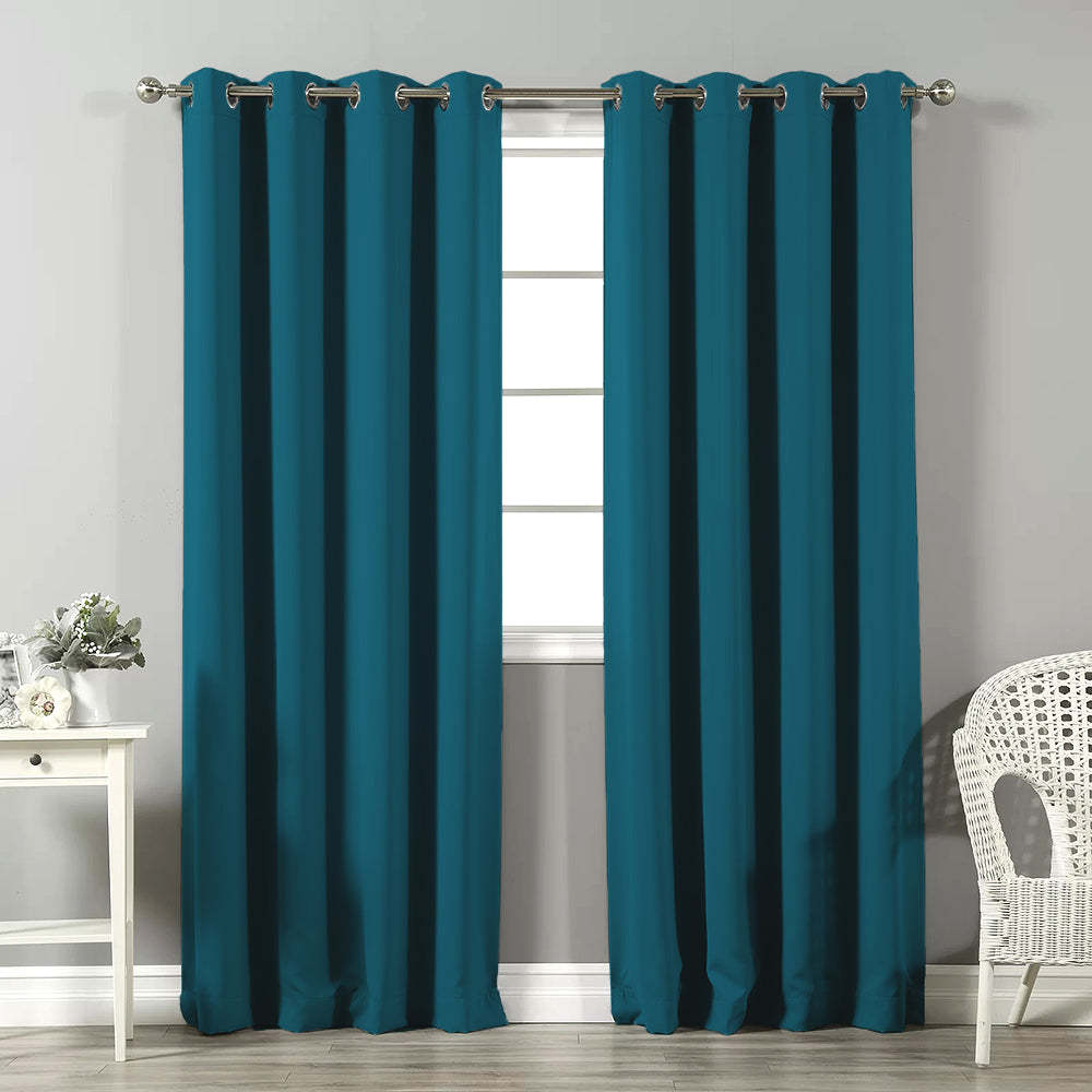 Jacquard Room Darkening Curtains in Teal Blue Set Of 2 - (P353)