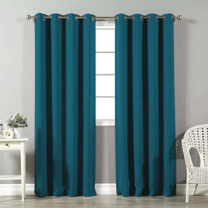 Jacquard Room Darkening Curtains in Teal Blue Set Of 2 - (P353)