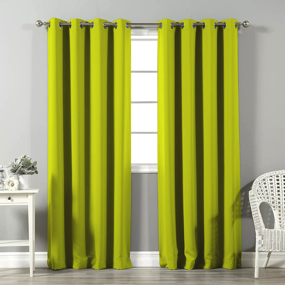 Jacquard Room Darkening Curtains in Neon Green Set Of 2 - (P356)
