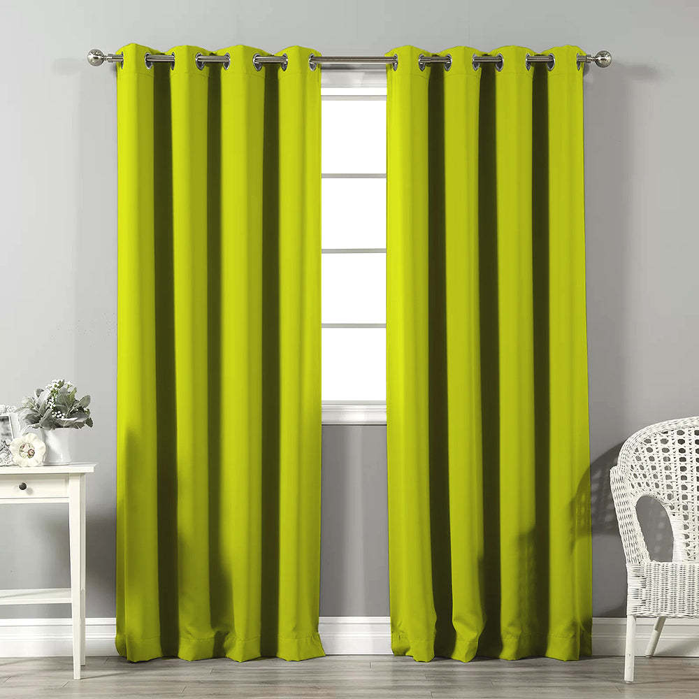 Jacquard Room Darkening Curtains in Neon Green Set Of 2 - (P356)