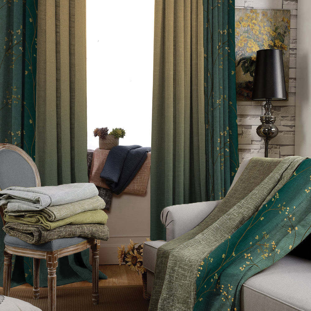 Gradient Garden Floral & Ombre Print Combination Room Darkening Curtains Set Of 4 Door Curtain - (357AOMBRE24)