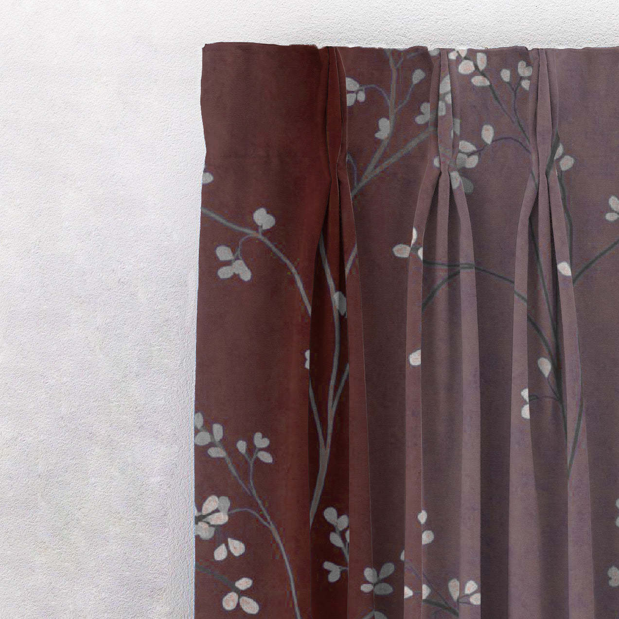 Mini Floral Trellis Floral Maroon Heavy Satin Blackout curtains Set Of 2 - (DS357B)