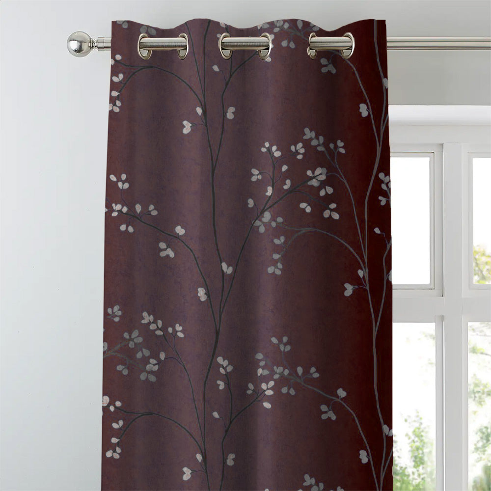 Mini Floral Trellis Floral Maroon Heavy Satin Blackout curtains Set Of 2 - (DS357B)