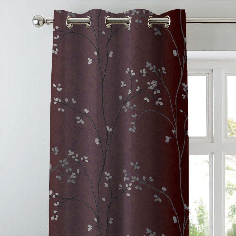 Mini Floral Trellis Floral Maroon Heavy Satin Blackout curtains Set Of 2 - (DS357B)