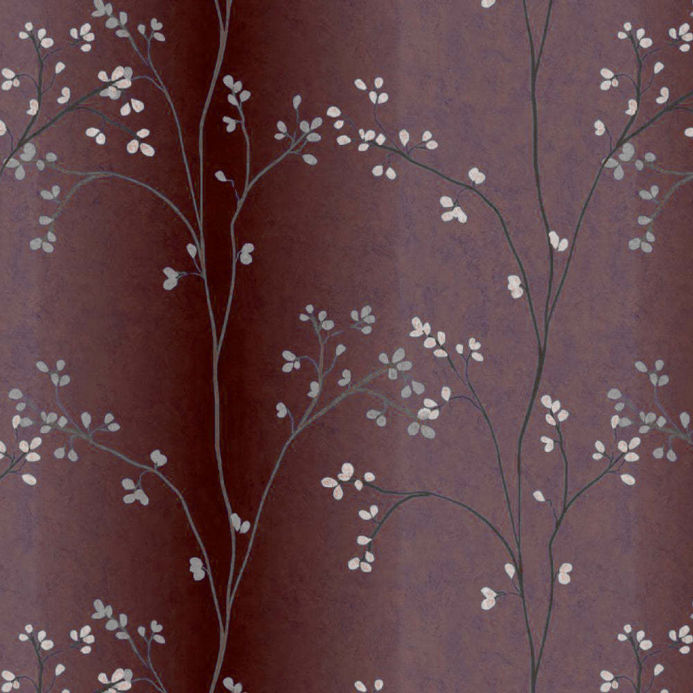 Mini Floral Trellis Floral Maroon Heavy Satin Blackout curtains Set Of 2 - (DS357B)
