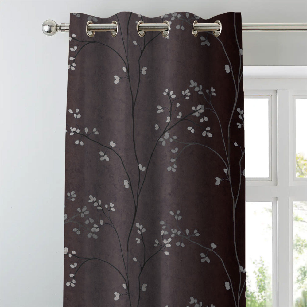 Mini Floral Trellis Floral Chocolate Brown Heavy Satin Blackout curtains Set Of 2 - (DS357C)