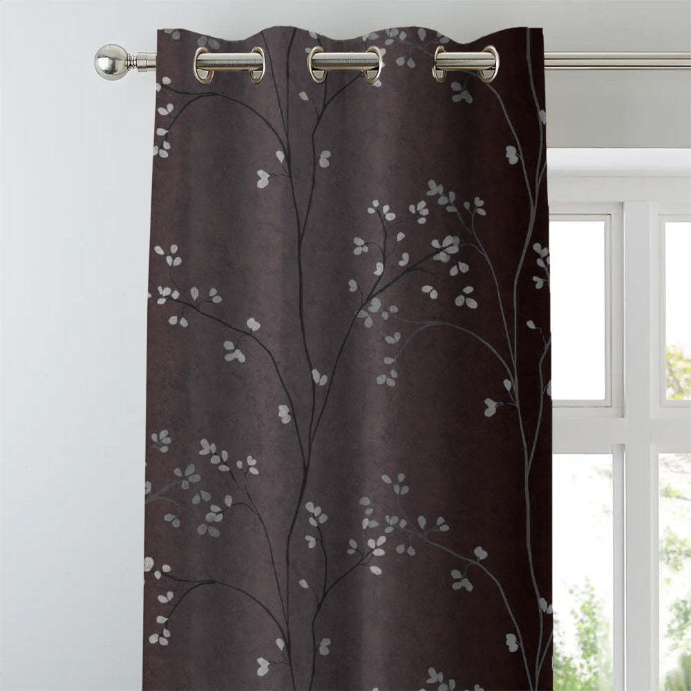 Mini Floral Trellis Floral Chocolate Brown Heavy Satin Blackout curtains Set Of 2 - (DS357C)