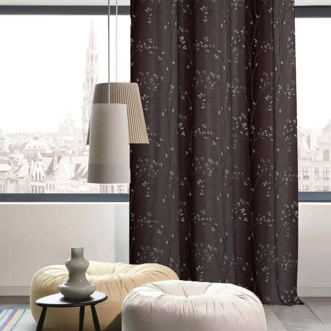 Mini Floral Trellis Floral Chocolate Brown Heavy Satin Blackout curtains Set Of 2 - (DS357C)
