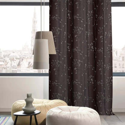 Mini Floral Trellis Floral Chocolate Brown Heavy Satin Blackout curtains Set Of 2 - (DS357C)