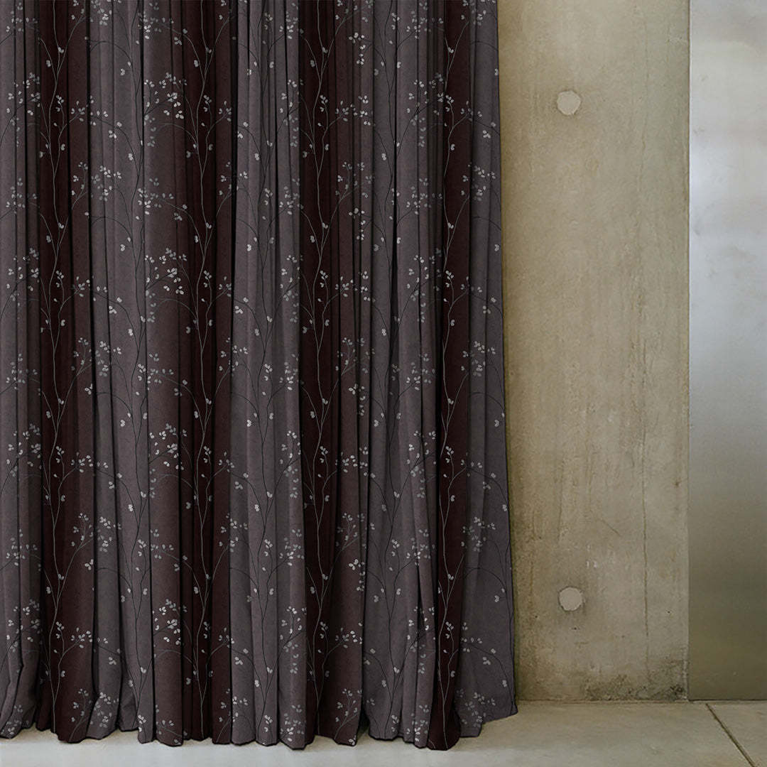 Mini Floral Trellis Floral Chocolate Brown Heavy Satin Blackout curtains Set Of 2 - (DS357C)