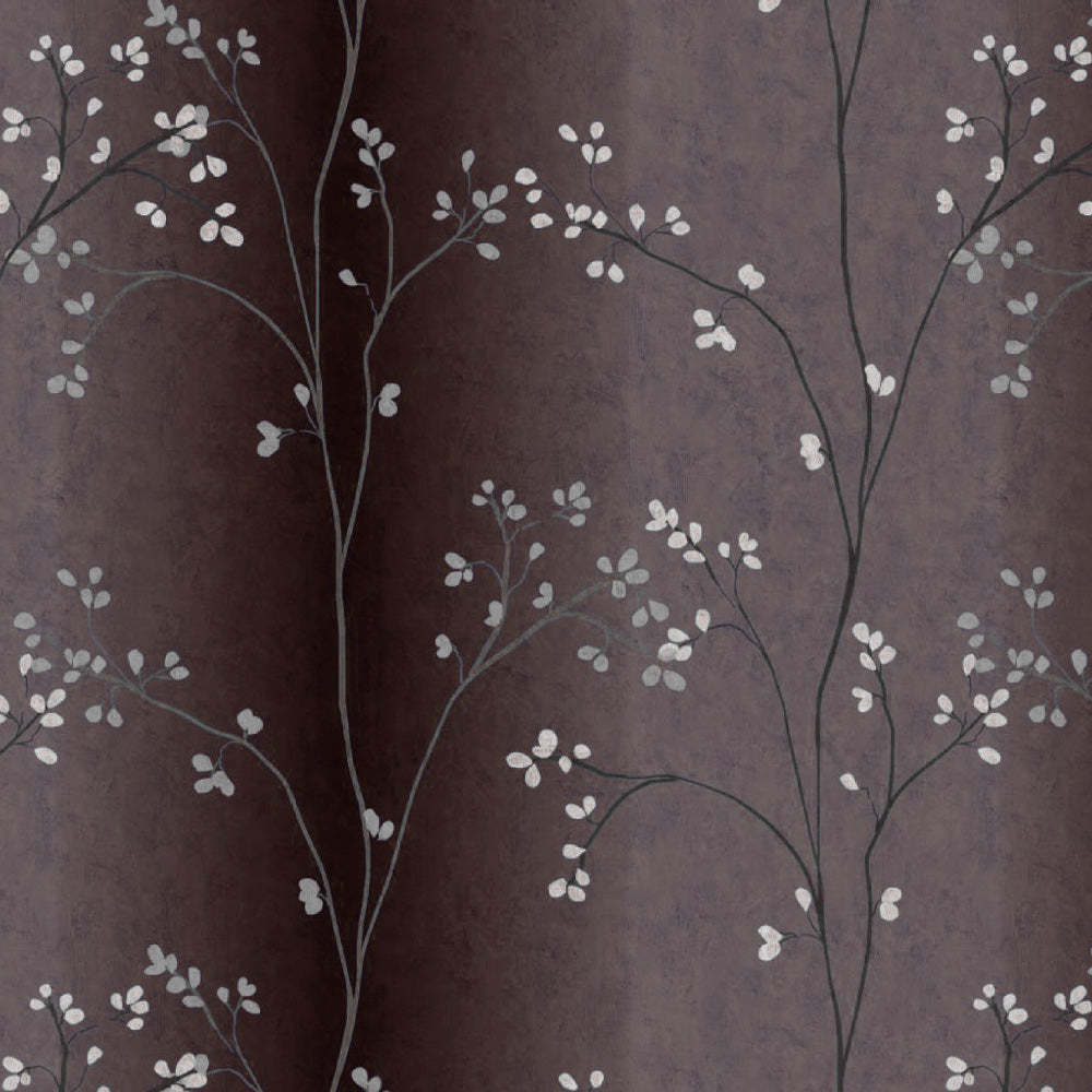 Mini Floral Trellis Floral Chocolate Brown Heavy Satin Blackout curtains Set Of 2 - (DS357C)
