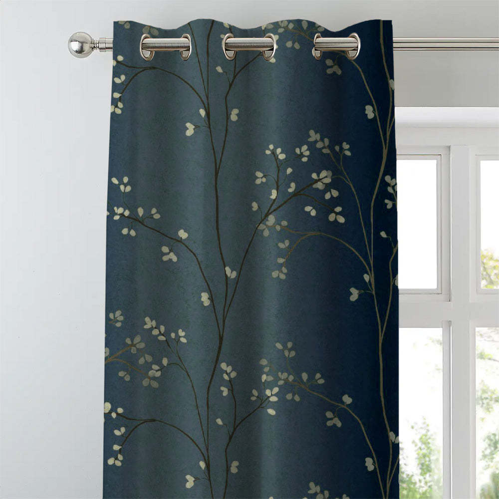 Mini Floral Trellis Floral Midnight Blue Heavy Satin Room Darkening Curtains Set Of 2 - (DS357D)