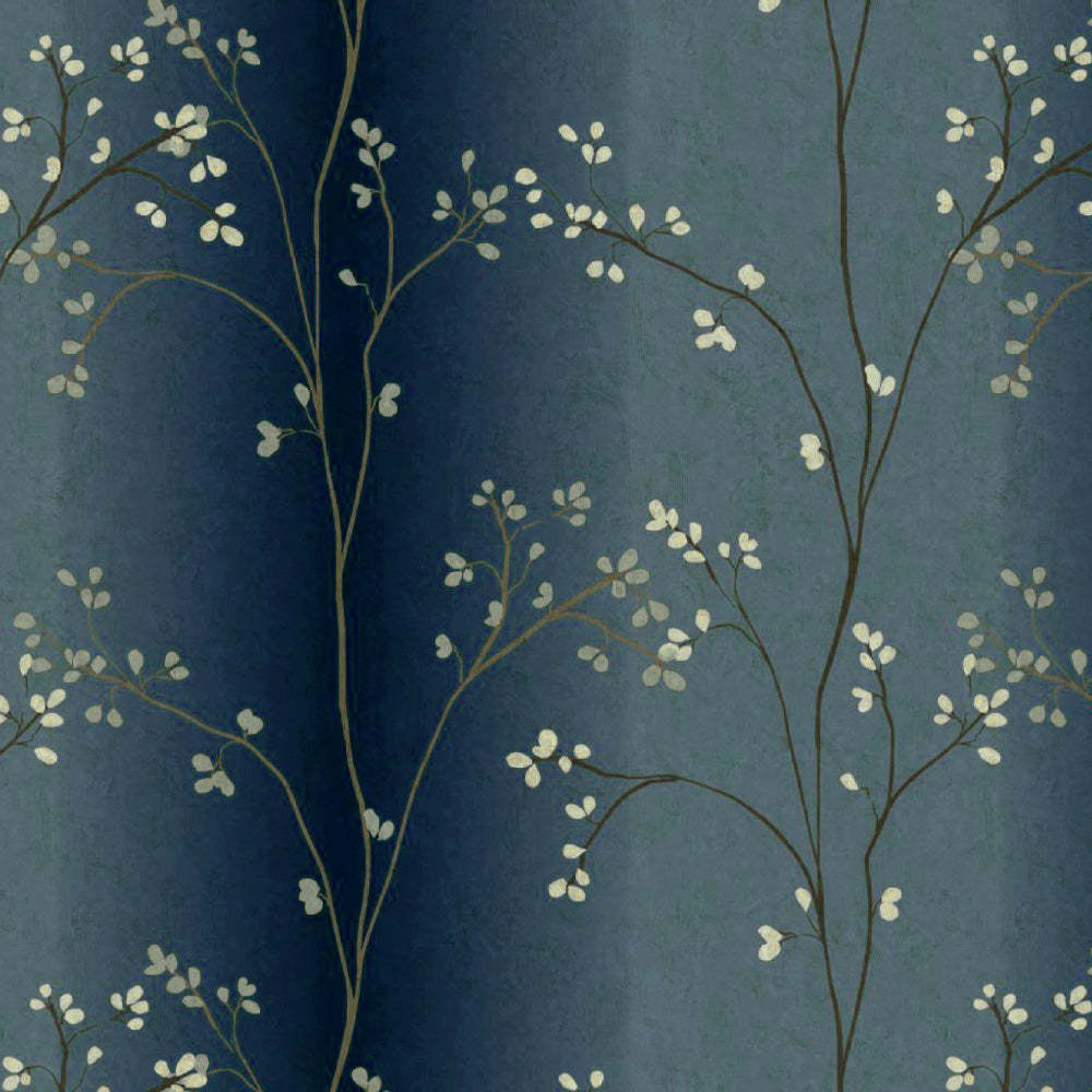 Mini Floral Trellis Floral Midnight Blue Heavy Satin Room Darkening Curtains Set Of 2 - (DS357D)