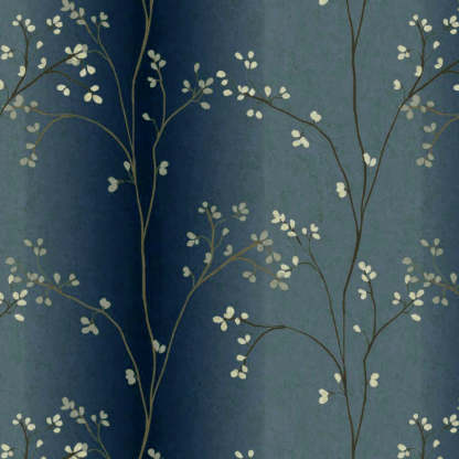 Mini Floral Trellis Floral Midnight Blue Heavy Satin Room Darkening Curtains Set Of 2 - (DS357D)