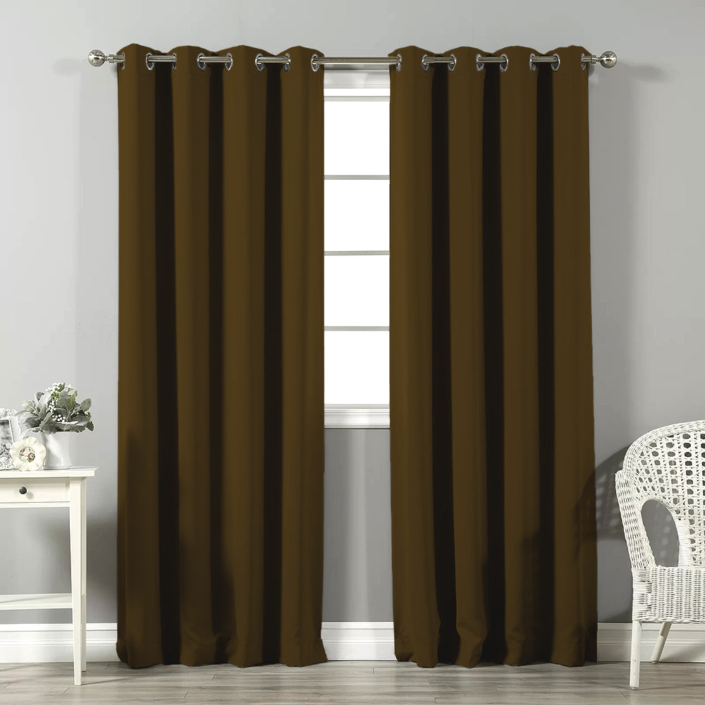 Jacquard Room Darkening Curtains in Coffee Brown Set Of 2 - (P358)