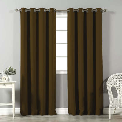 Jacquard Room Darkening Curtains in Coffee Brown Set Of 2 - (P358)