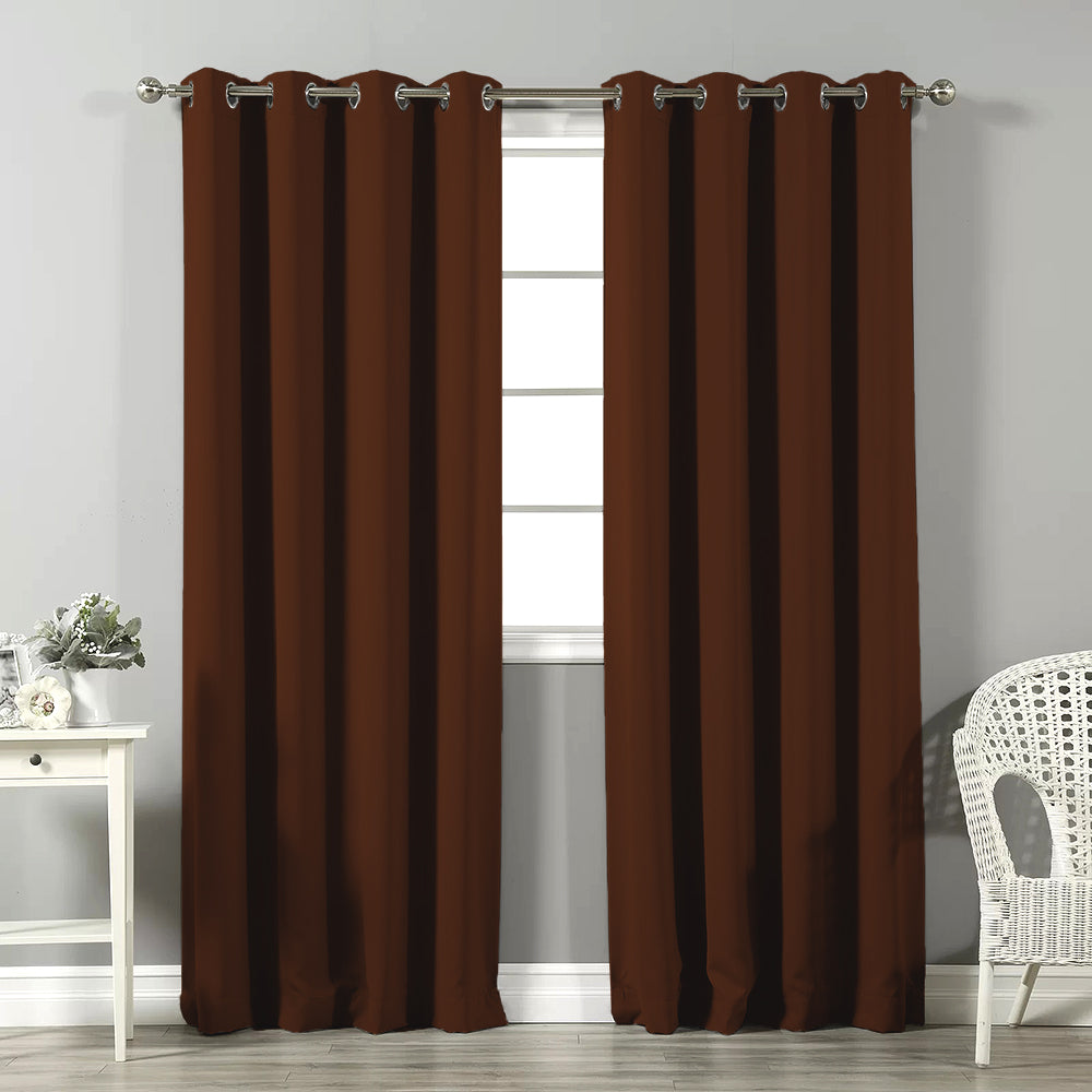 Jacquard Room Darkening Curtains in Walnut Brown Set Of 2 - (P359)