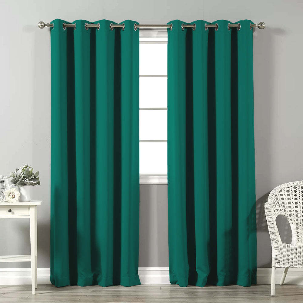 Jacquard Room Darkening Curtains in Mermaid Green Set Of 2 - (P364)