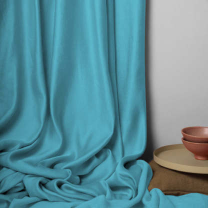 Jacquard Room Darkening Curtains in Aqua Blue Set Of 2 - (P366)