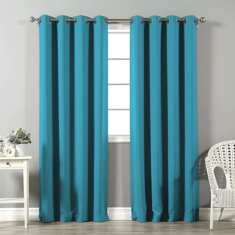 Jacquard Room Darkening Curtains in Aqua Blue Set Of 2 - (P366)