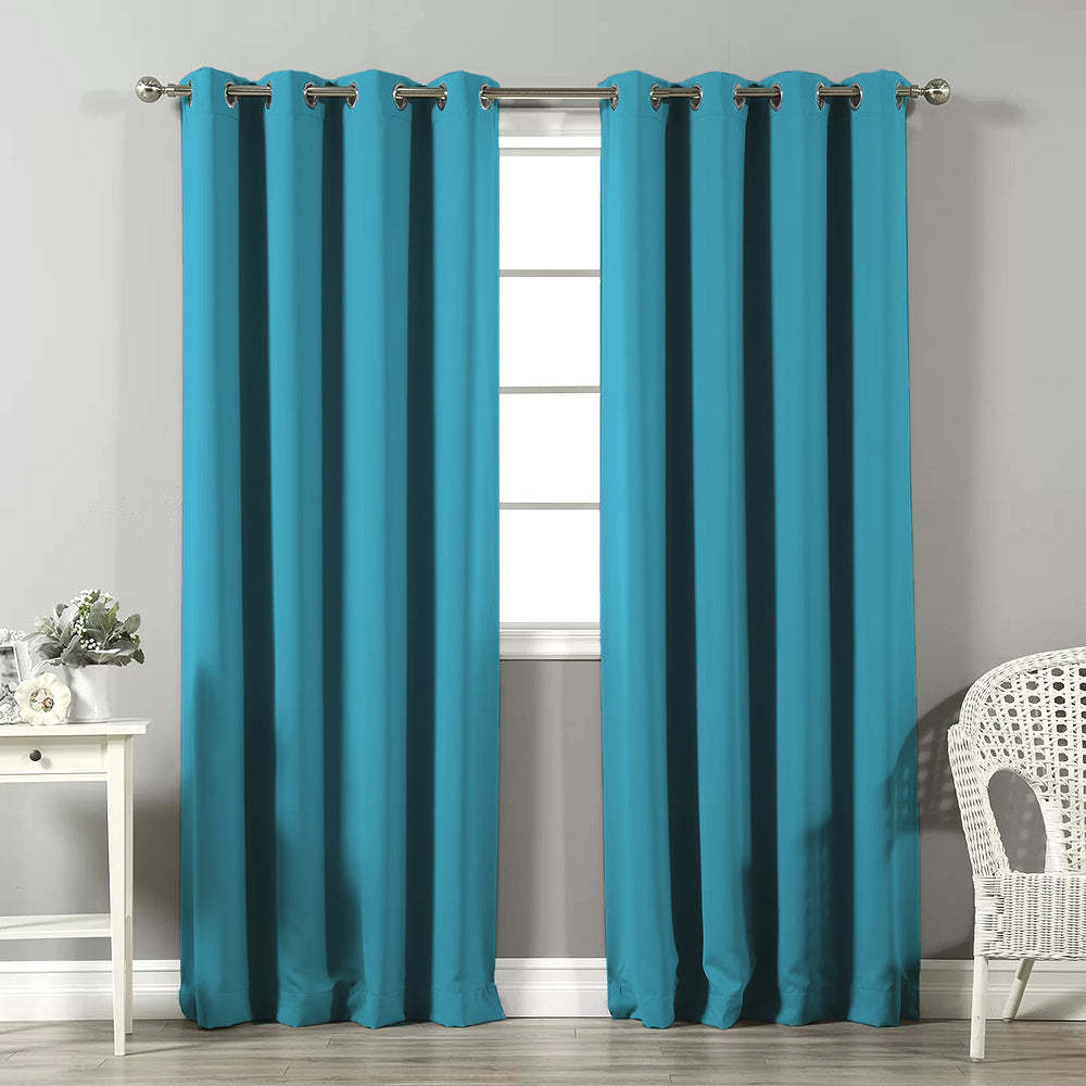Jacquard Room Darkening Curtains in Aqua Blue Set Of 2 - (P366)