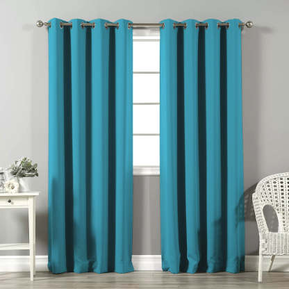 Jacquard Room Darkening Curtains in Aqua Blue Set Of 2 - (P366)