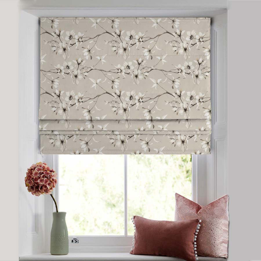 Blossoming Vines Floral Sand Grey Satin Roman Blind (DS367D)