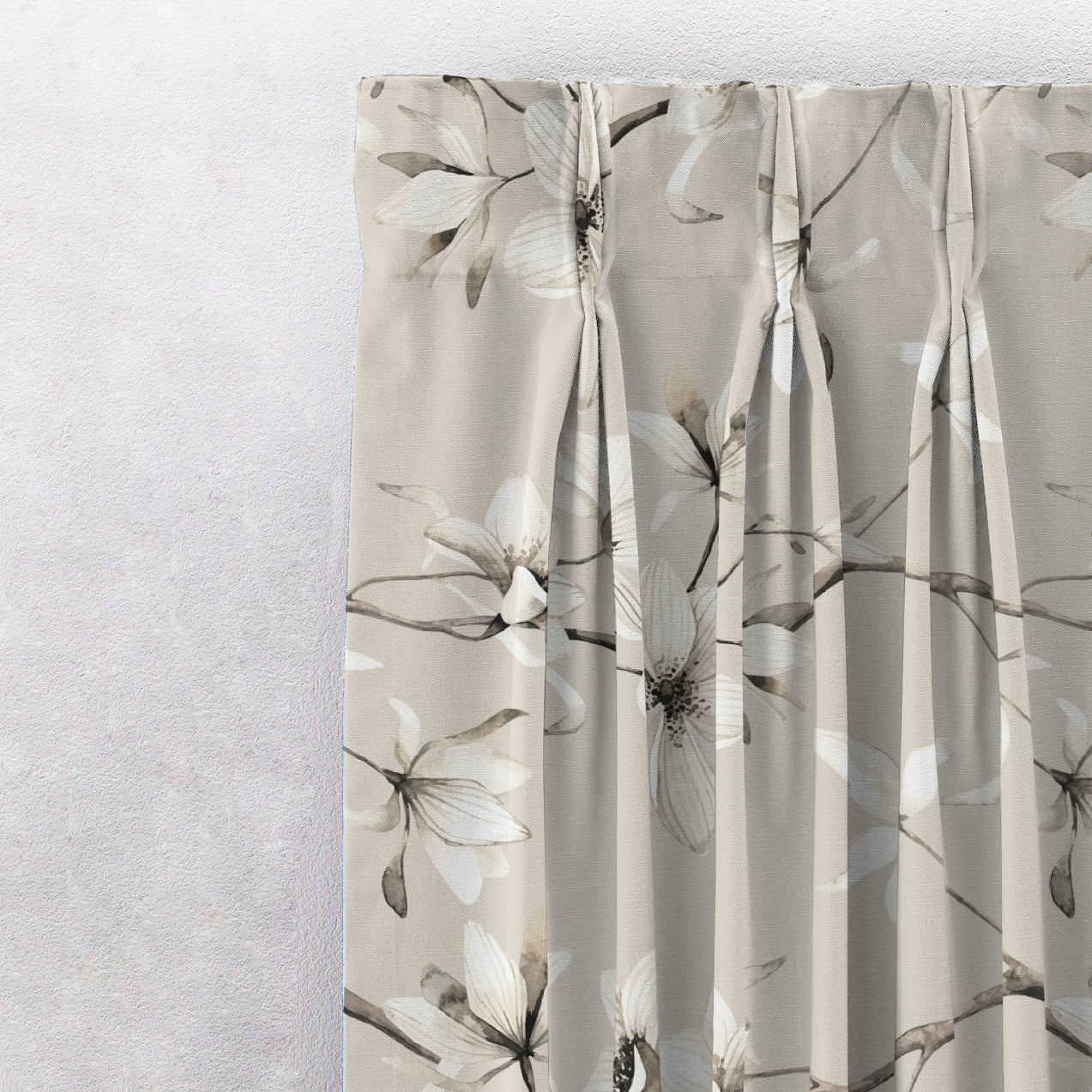 Blossoming Vines Floral Sand Grey Heavy Satin Room Darkening Curtains Set Of 2 - (DS367D)