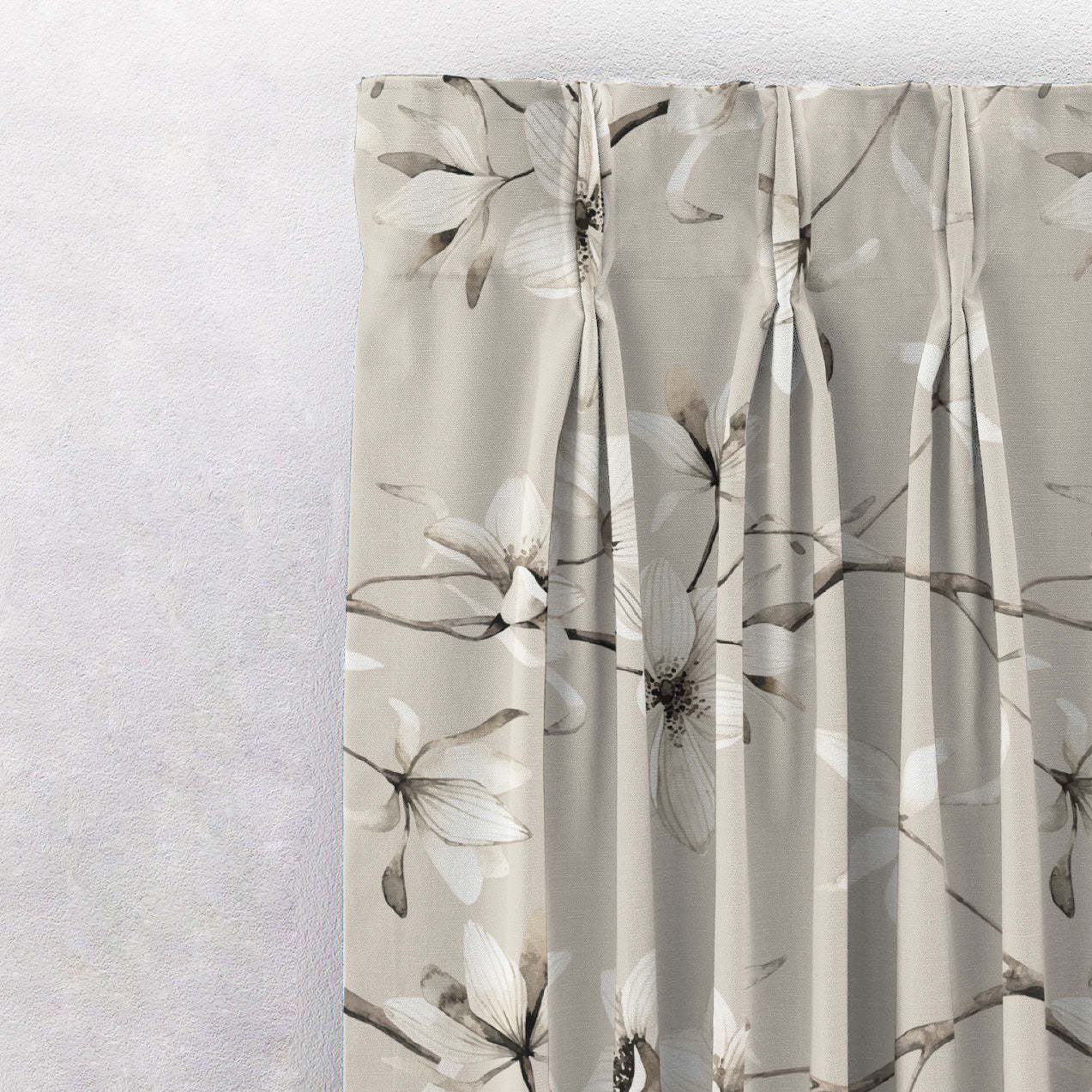 Blossoming Vines Floral Sand Grey Heavy Satin Room Darkening Curtains Set Of 2 - (DS367D)