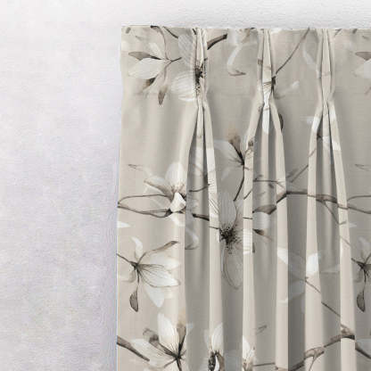 Blossoming Vines Floral Sand Grey Heavy Satin Room Darkening Curtains Set Of 2 - (DS367D)