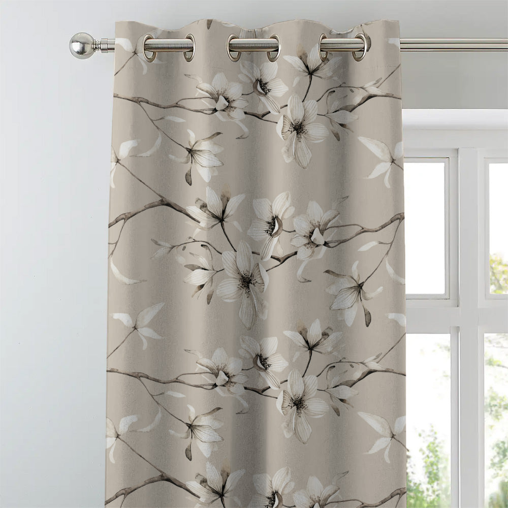 Blossoming Vines Floral Sand Grey Heavy Satin Room Darkening Curtains Set Of 2 - (DS367D)