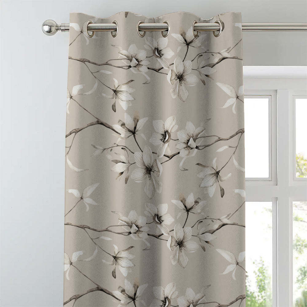 Blossoming Vines Floral Sand Grey Heavy Satin Room Darkening Curtains Set Of 2 - (DS367D)