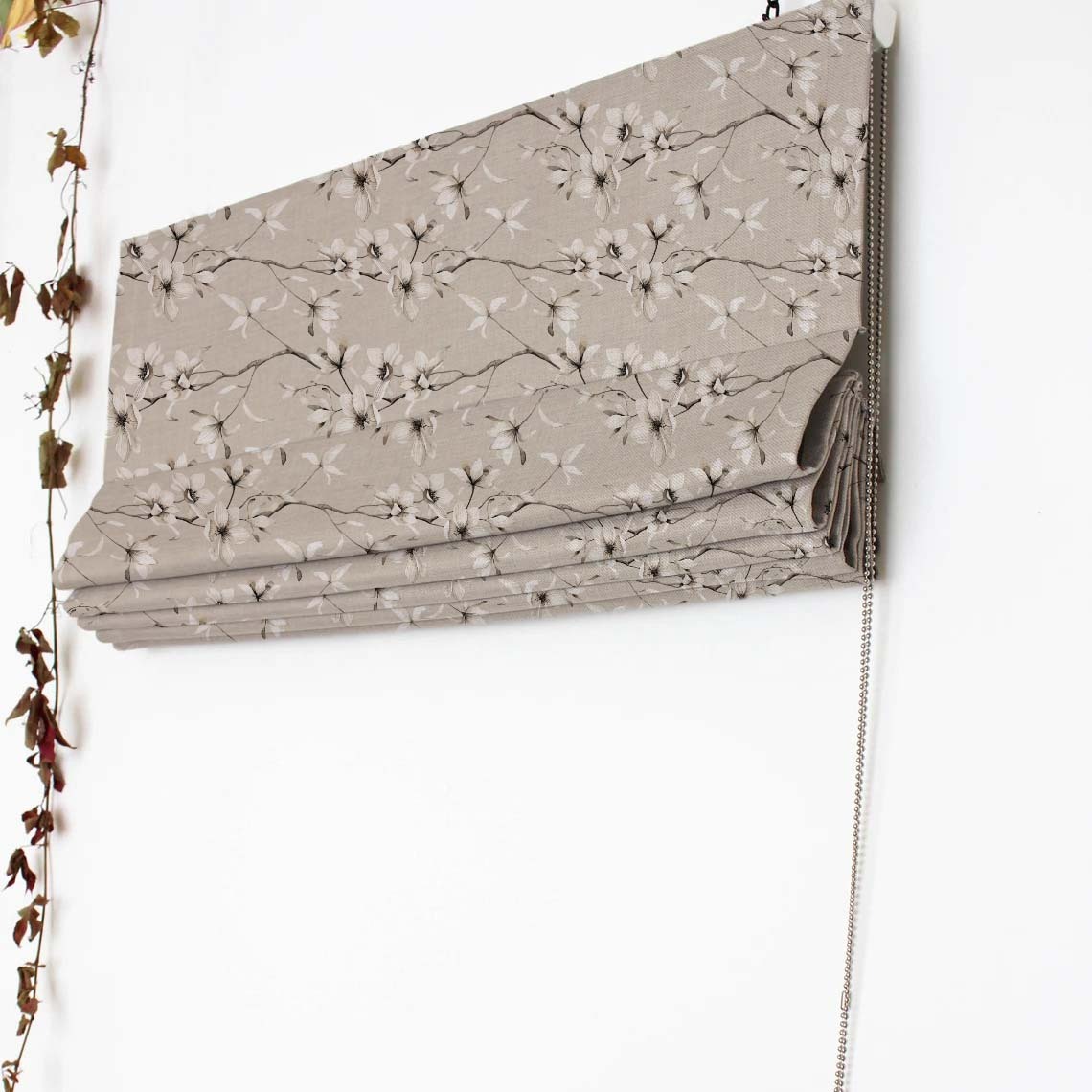 Blossoming Vines Floral Sand Grey Satin Roman Blind (DS367D)