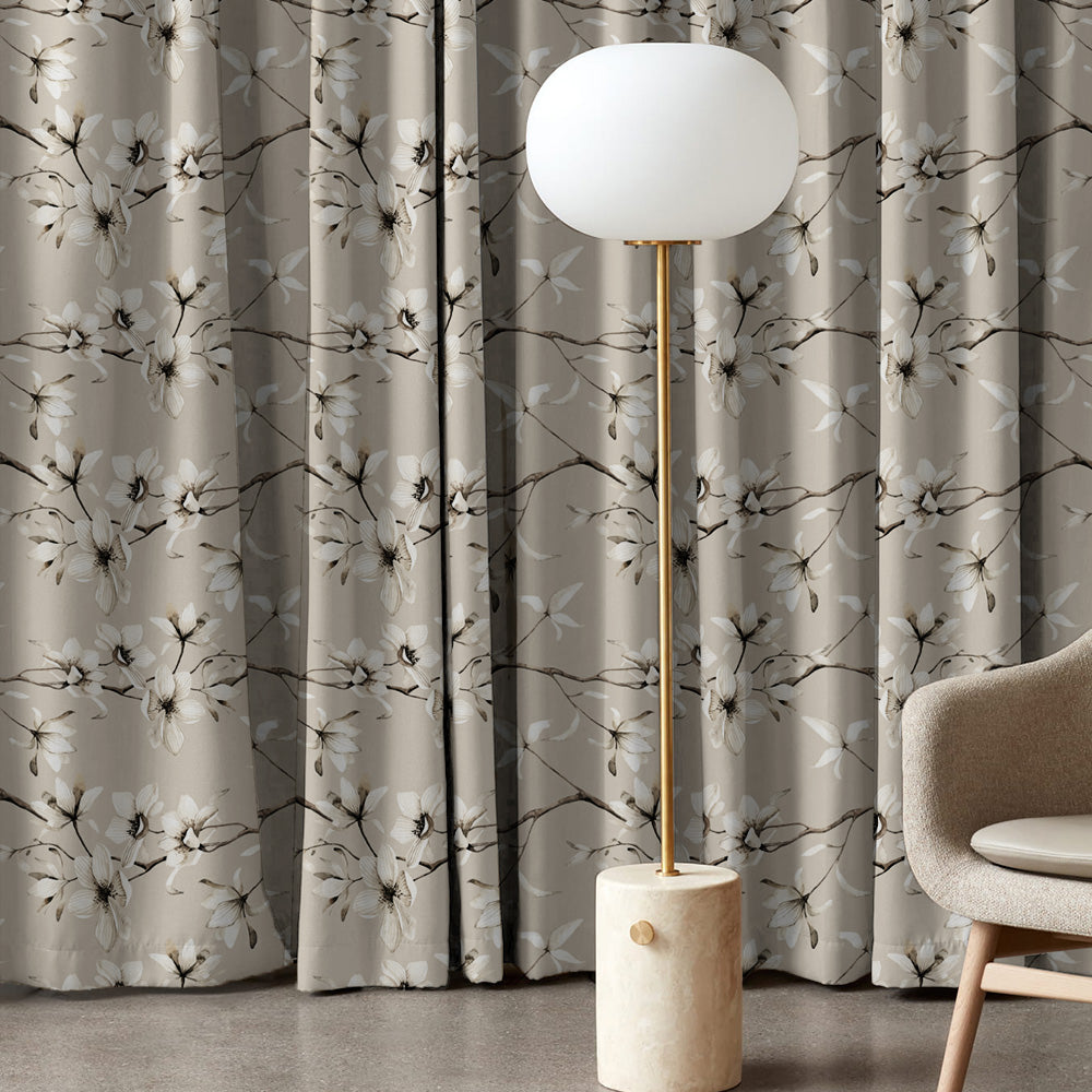 Blossoming Vines Floral Sand Grey Heavy Satin Room Darkening Curtains Set Of 2 - (DS367D)