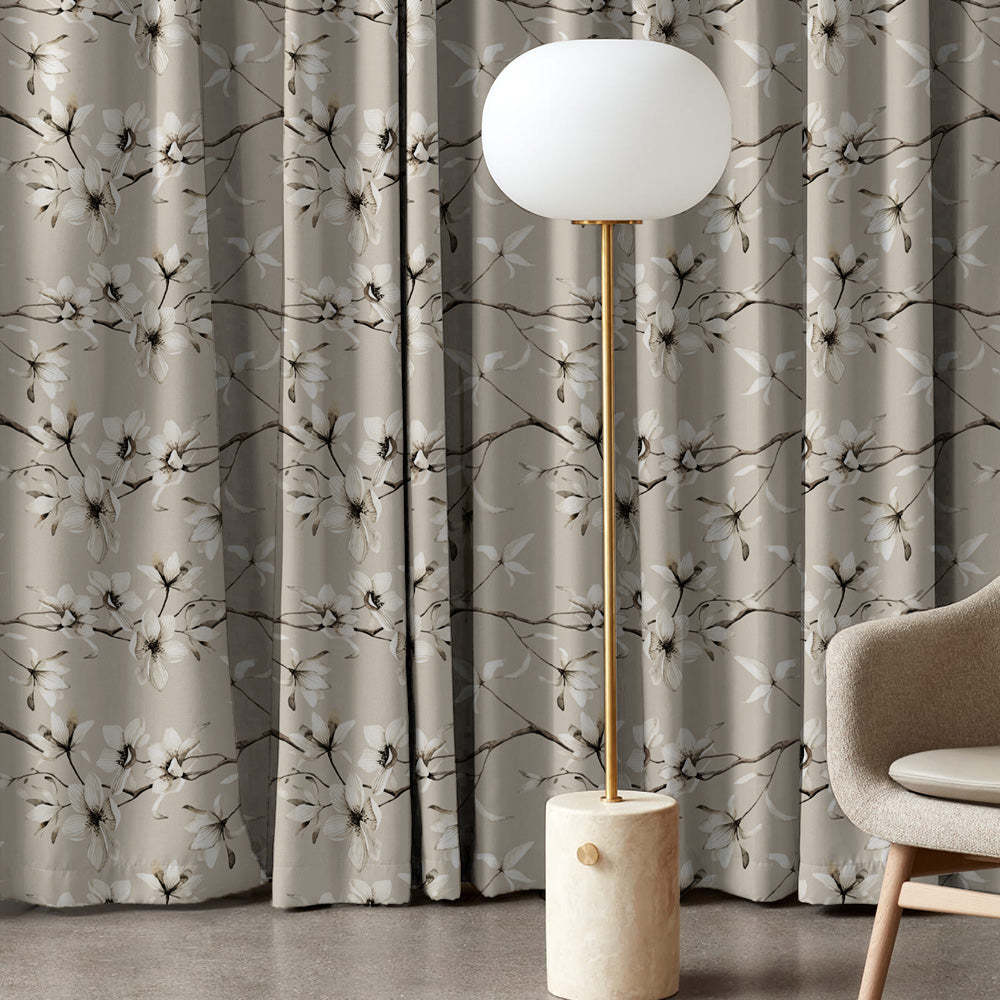 Blossoming Vines Floral Sand Grey Heavy Satin Room Darkening Curtains Set Of 2 - (DS367D)