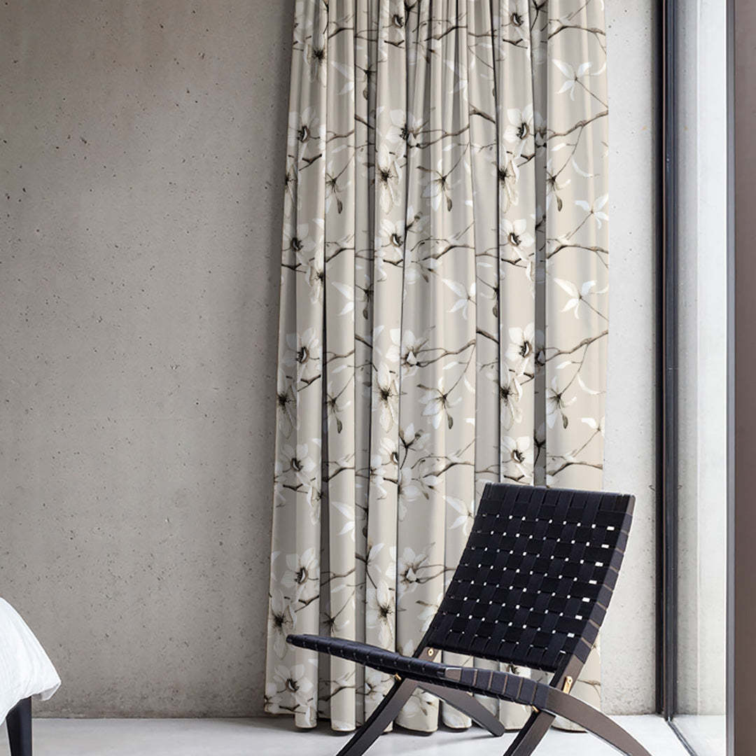 Blossoming Vines Floral Sand Grey Heavy Satin Room Darkening Curtains Set Of 2 - (DS367D)