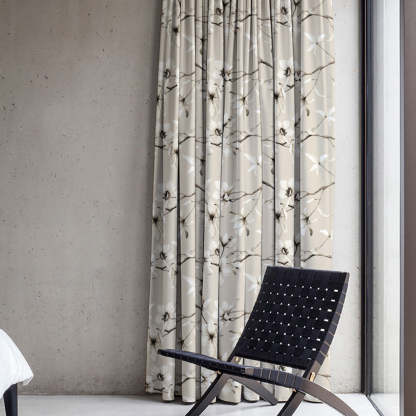 Blossoming Vines Floral Sand Grey Heavy Satin Room Darkening Curtains Set Of 2 - (DS367D)