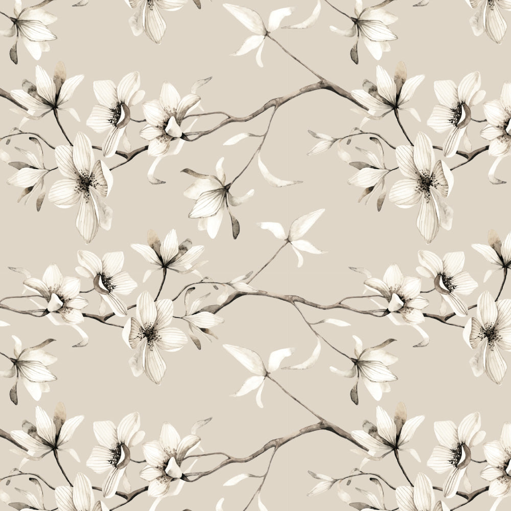 Blossoming Vines Floral Sand Grey Heavy Satin Room Darkening Curtains Set Of 2 - (DS367D)