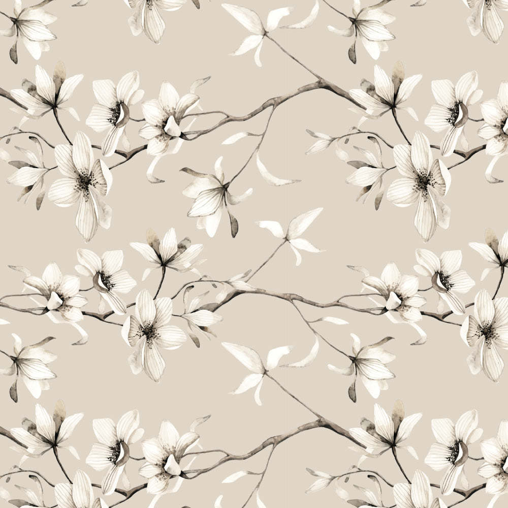Blossoming Vines Floral Sand Grey Heavy Satin Room Darkening Curtains Set Of 2 - (DS367D)