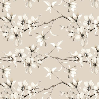 Blossoming Vines Floral Sand Grey Heavy Satin Room Darkening Curtains Set Of 2 - (DS367D)