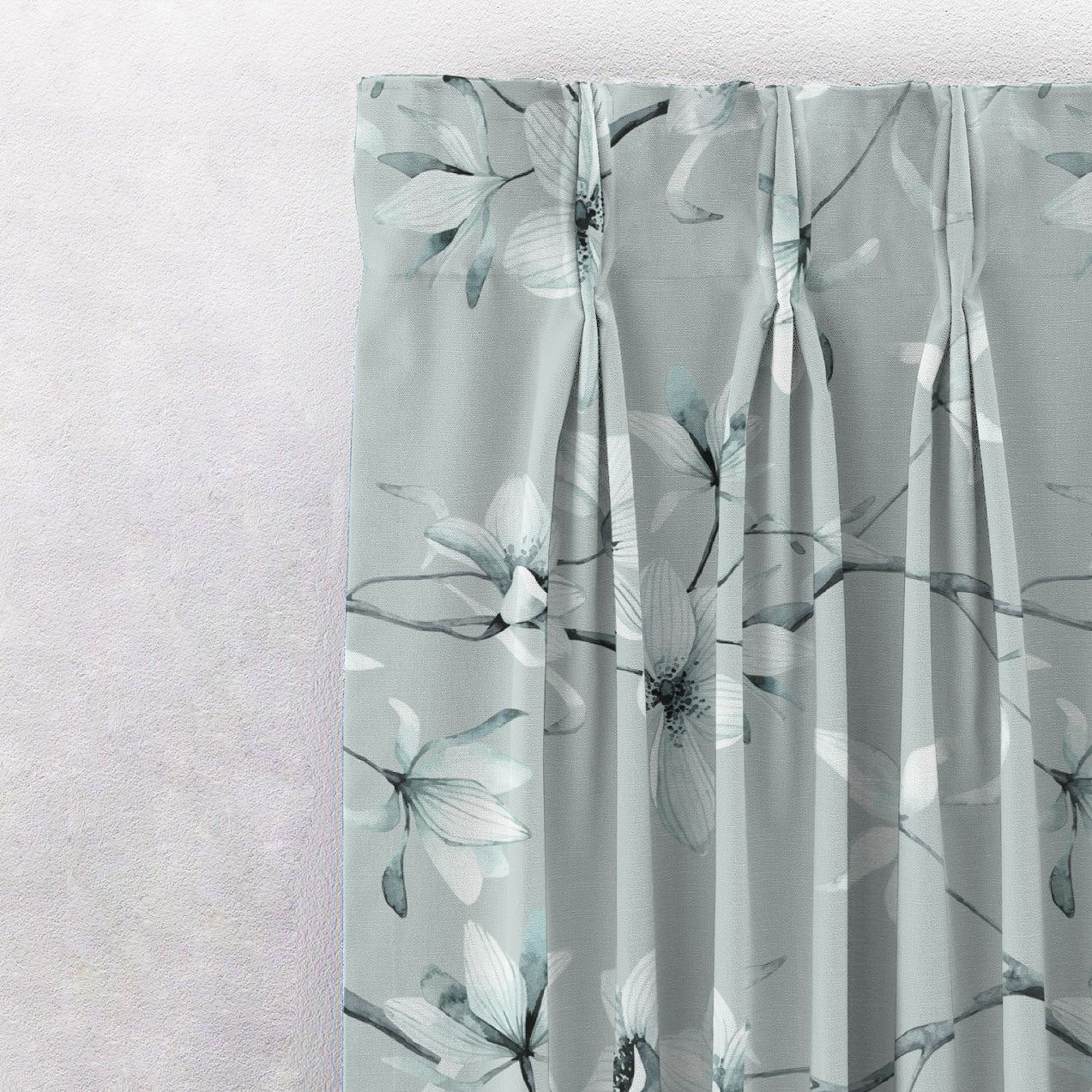 Blossoming Vines Floral Pastel Blue Heavy Satin Blackout curtains Set Of 2 - (DS367E)