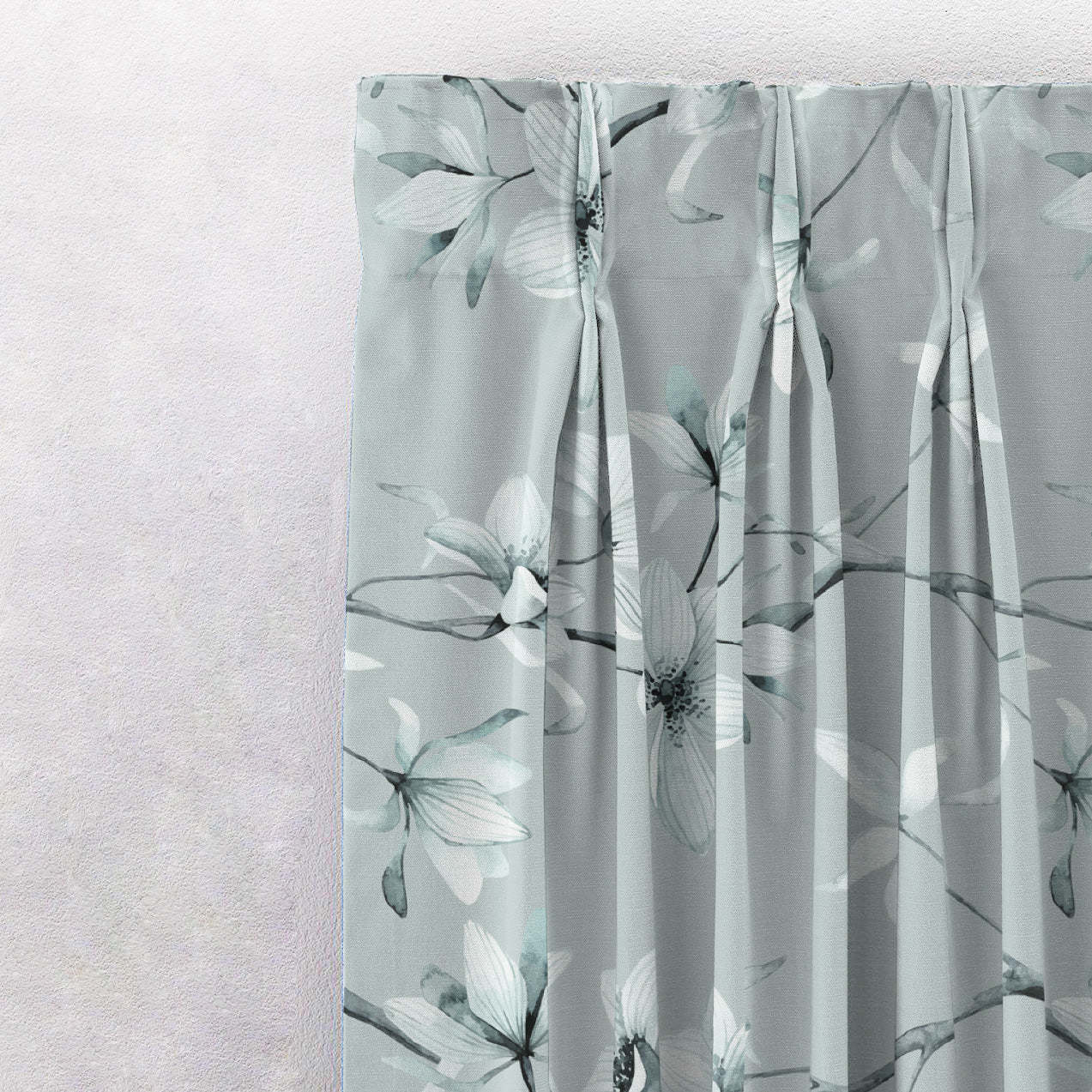 Blossoming Vines Floral Pastel Blue Heavy Satin Blackout curtains Set Of 2 - (DS367E)