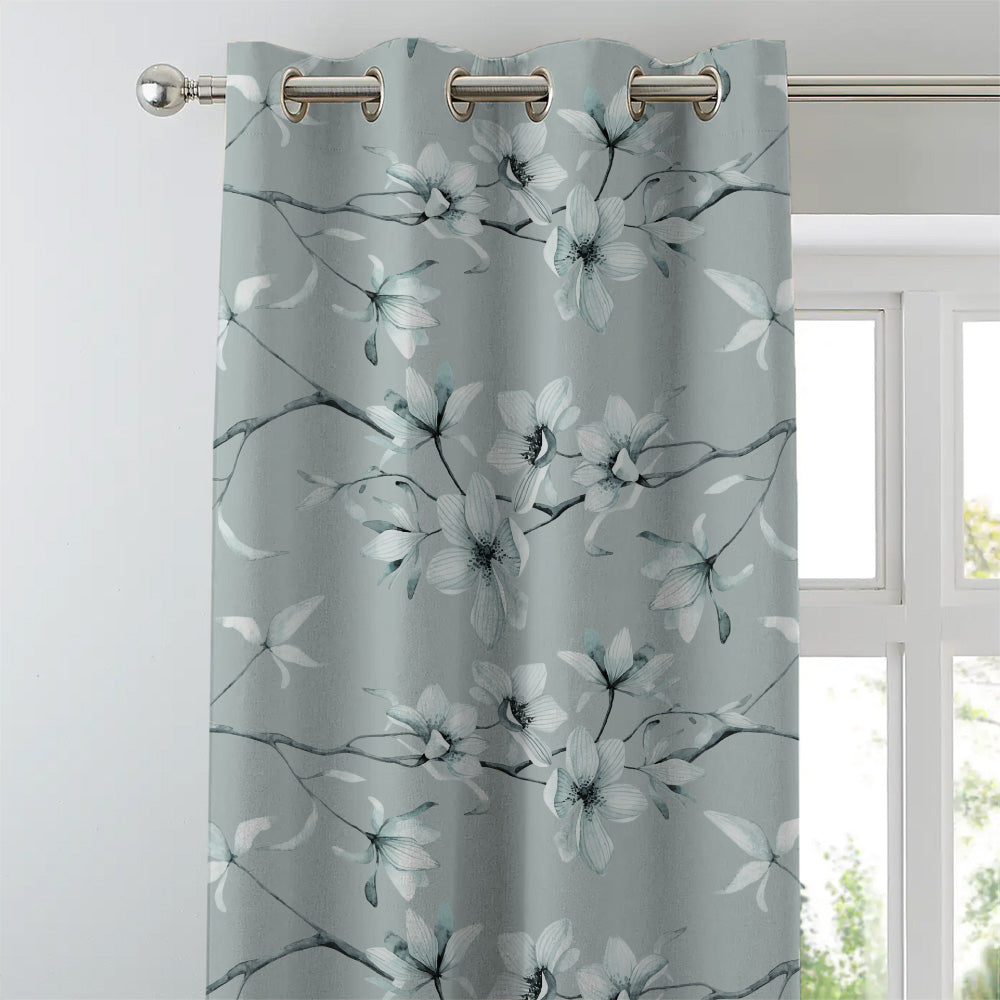 Blossoming Vines Floral Pastel Blue Heavy Satin Blackout curtains Set Of 2 - (DS367E)
